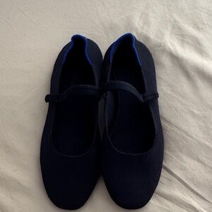 Rothy's Black Knit Mary Jane Flats with Navy Accent